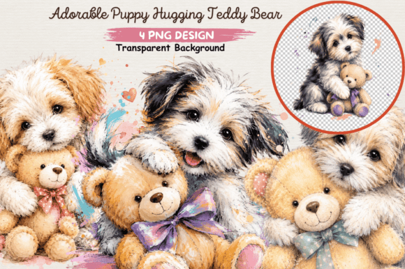 Download Adorable Puppy Hugging Teddy Bear PNG - Teddy bear png Collection