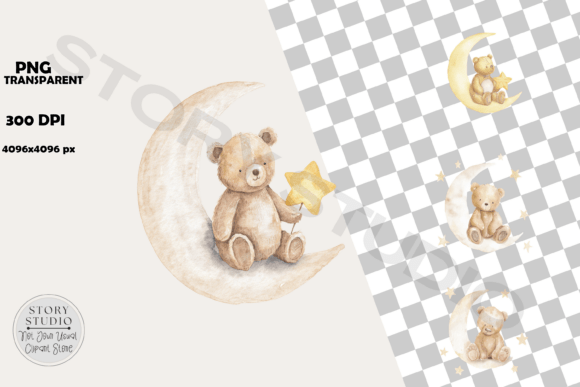 Download Sweet Teddy Bear Moon Star Design - Premium Resources