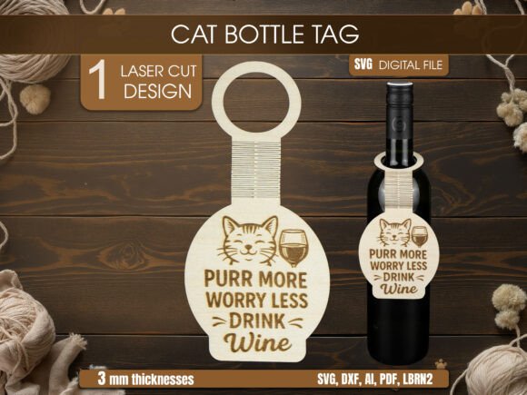 Download Cat Wine Bottle Tag SVG – Funny Laser Fi - Funny Collection