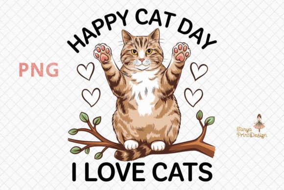 Download Happy Cat Day Funny Cat Design PNG - Funny Collection