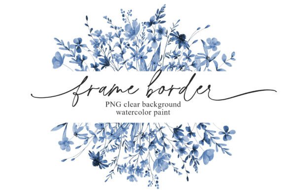 Download Watercolor Blue Flowers Border, Frame. - Flowers Collection