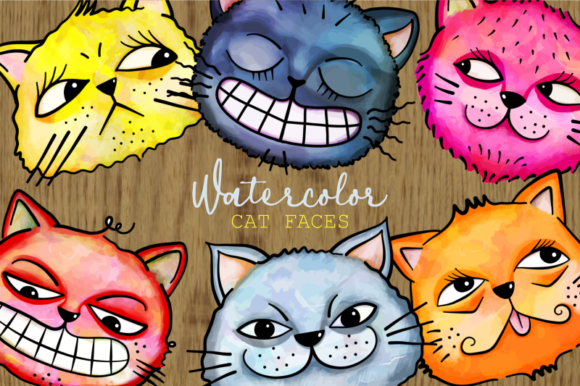 Download Funny Watercolor Cat Face Doodle Clipart - Funny Collection