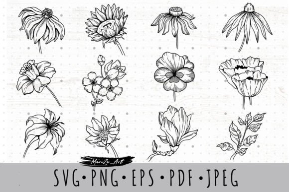 Download Realistic Sketched Flowers SVG Clip Arts - Flowers Collection
