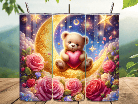 Download Celestial Moon Teddy Bear Tumbler Wrap - Premium Resources