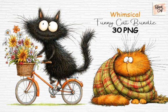 Download Whimsical Funny Cat Clipart Bundle - Funny Collection