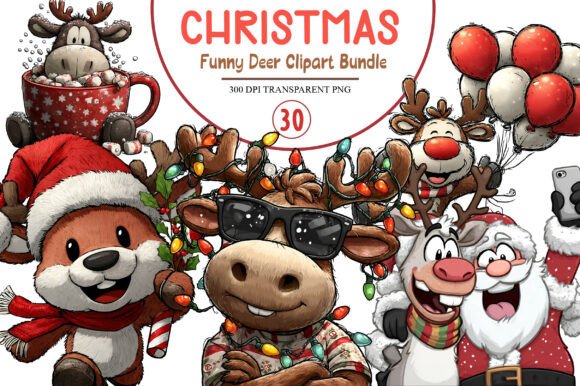 Download Christmas Funny Deer Clipart Bundle - Funny Collection